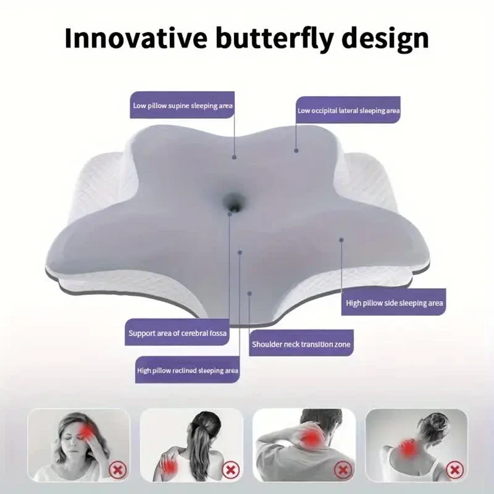 Memory Foam Orthopedic Pillow Neck Pain - หมอนเมมโมรี่โฟม รูปทรงผีเสื้อ ช่วยผ่อนคลาย รองรับคอ คืนตัวช้า บรรเทาอาการปวด