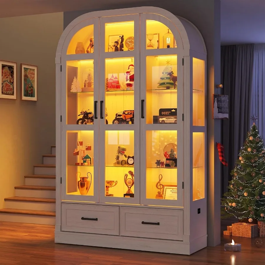 Lighting - ตู้โชว์แบบโค้งขนาด 74 นิ้ว พร้อมประตูและลิ้นชักกระจก, ไฟ 3